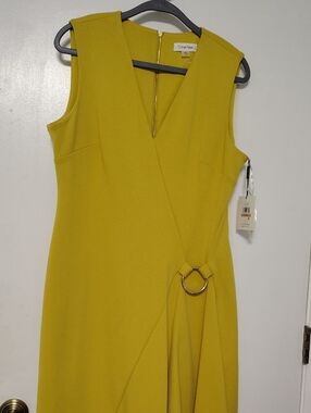 Calvin Klein Mustard Yellow Midi Dress with Ring Detail